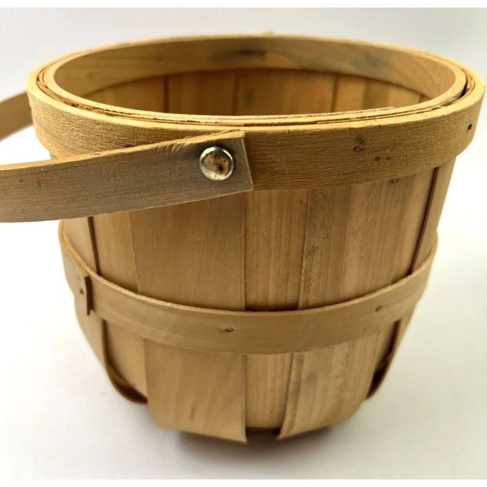 Wooden Round Medium Basket with Handle 6 inch Tall Basket, Indoor Décor